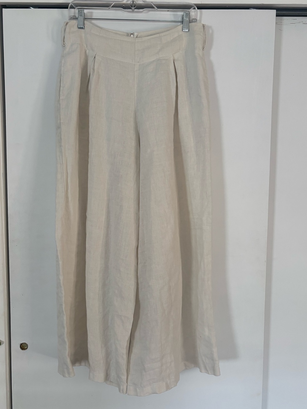 Faithfull the brand 100% white wide leg linen pants 10
